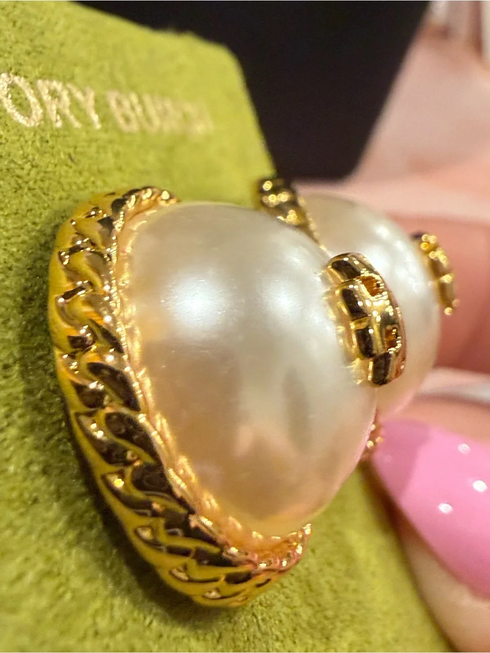 Tory Burch | Gold Plated Icon & Pearl Logo Button Earrings | Medium